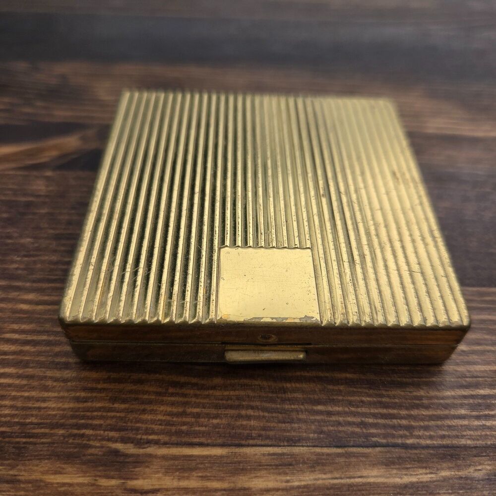Vintage Coty Gold Tone Square Compact Powder Case Art Deco Vanity Box